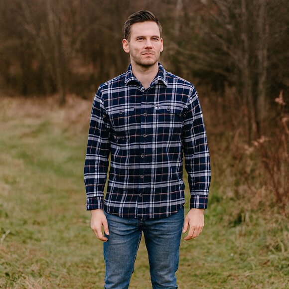 Jachs Other - JACHS‎ Lightweight Flannel Shirt Long Sleeve Button Men M Blue Plaid Chore Barn